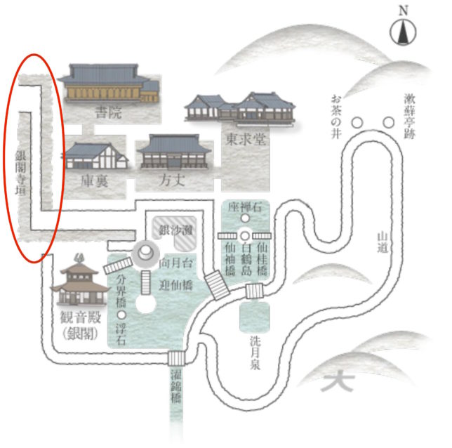 銀閣寺境内地図（HPより引用した地図に加筆）